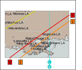 detail of GW Bush astro geography map: New Orleans